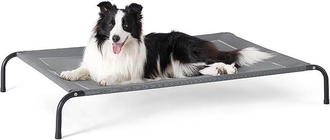 Bedsure Outdoor Elevated Dog Bed Large Sized Dog, Portable Indoor &amp; Outdoor Cooling Raised Cot Pet Hammock Bed with Skid-Resistant Feet, Frame with Breathable Mesh, Grey, 49 inches
