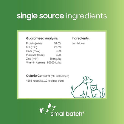 smallbatch Freeze Dried Dog Treats, Lamb Liver Treats for Dogs &amp; Cats, High Protein, Single Ingredient Dog Treat for Training or Food Topper, Natural, Humanely Sourced Meat, Made in The USA, 4 oz