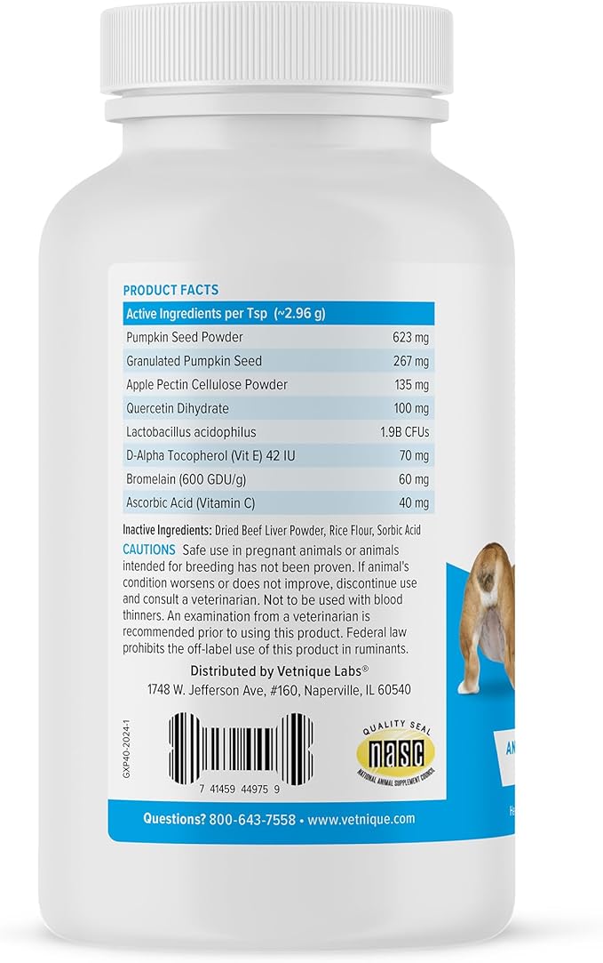 Vetnique Labs Glandex Dog Fiber Supplement Powder for Anal Glands with Pumpkin, Digestive Enzymes &amp; Dog Probiotics for Digestive Health - Vet Recommended - Boot The Scoot (Beef Liver, 4.0oz Powder)