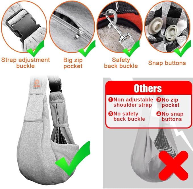 Tomkas Small Dog Sling Carrier - Zipper Pocket &amp; Adjustable Strap - for 3-10 lbs Pets(Grey) Puppy