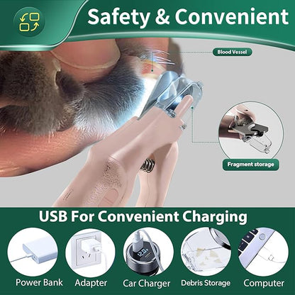 2 in 1 Cat Nail Clippers &amp; Dog Nail Clippers Trimmers for Large Medium Small Dogs Cats Claw Trimmer Quick Sensor and Safety Guard USB Rechargeable with 2 LED Lights Dogs Nail Trimmer