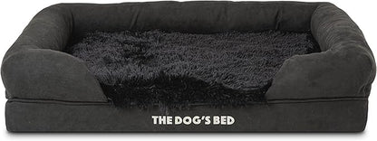 The Dog’s Bed, Medium Black Faux Fur 30x23.5, Memory Foam, Pain Relief: Arthritis, Hip &amp; Elbow Dysplasia, Post Surgery, Lameness, Supportive, Calming, Washable Cover, Veterinary Approved