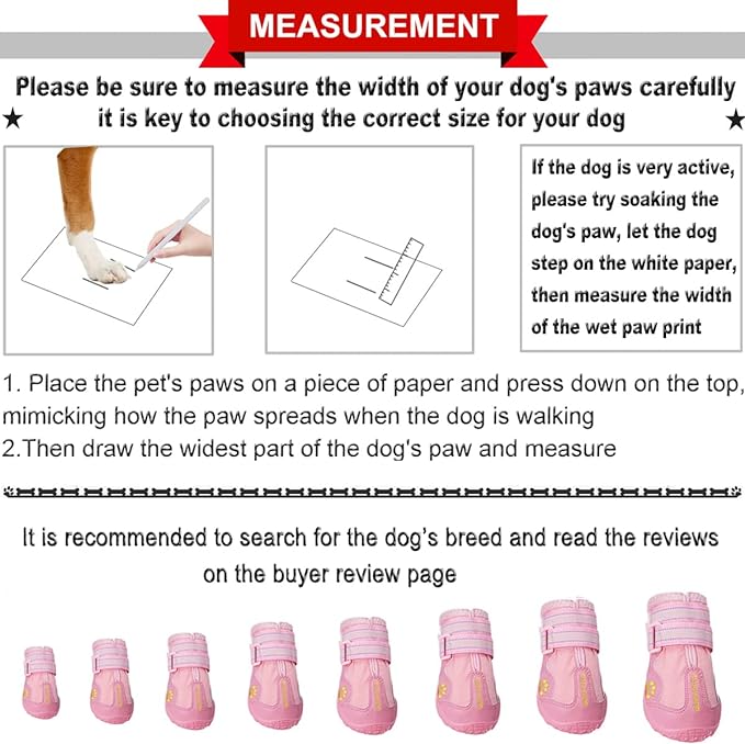 QUMY Dog Shoes for Large Dogs, Medium Dog Boots &amp; Paw Protectors for Winter Snowy Day, Summer Hot Pavement, Waterproof in Rainy Weather, Outdoor Walking, Indoor Hardfloors Anti Slip Sole Pink 7