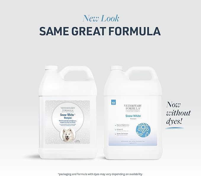 Veterinary Formula Smart Coat Complex Snow White Shampoo for Dogs and Cats, 128 Fl oz / 1 Gal – Gently Remove Stains &amp; Yellowing Without Bleach/Peroxide – Cleans, Deodorizes &amp; Brightens White Coats