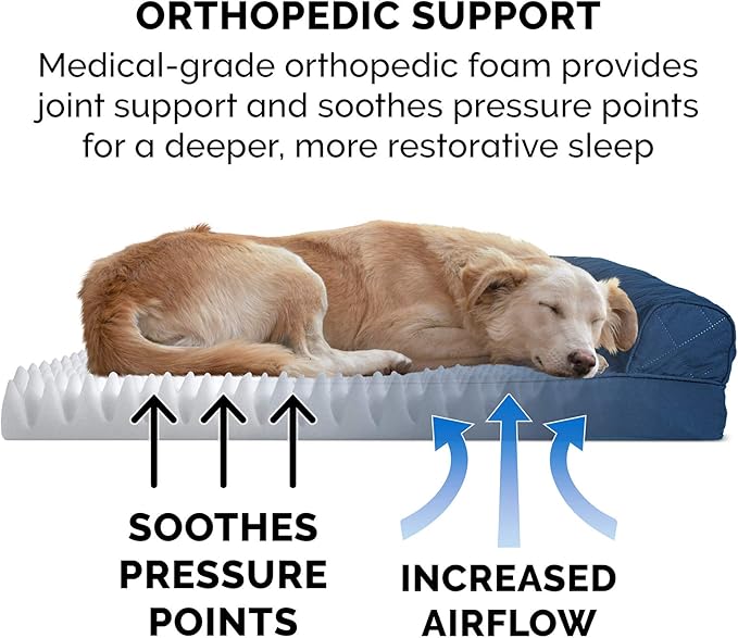 Furhaven Orthopedic Dog Bed for Large Dogs w/ Removable Bolsters &amp; Washable Cover, For Dogs Up to 95 lbs - Quilted Sofa - Navy (Blue), Jumbo/XL