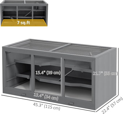 PawHut 45" Extra Large Wooden Hamster Cage, 3-Layer Chewproof Rat Cage with Opening Roof, Hut, Ramps, for Gerbil, Dwarf &amp; Syrian Hamsters, Gray