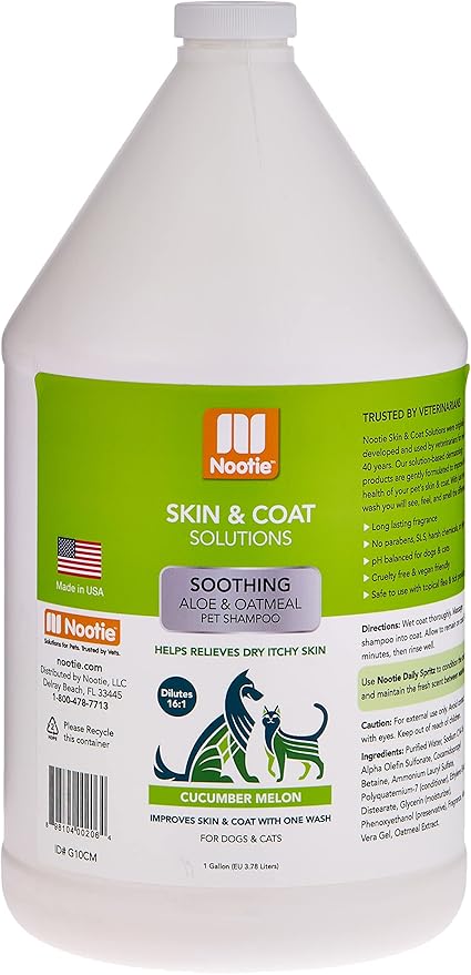 Nootie Aloe&amp;Oatmeal Pet Shampoo for Sensitive Skin-Long lasting Cucumber Melon Shampoo-Helps Relieve Dry Itchy Skin for Dogs&amp;Cat-Natural Ingredient-Soap Paraben&amp;Sulfate Free-Cleans Conditions-1 Gallon