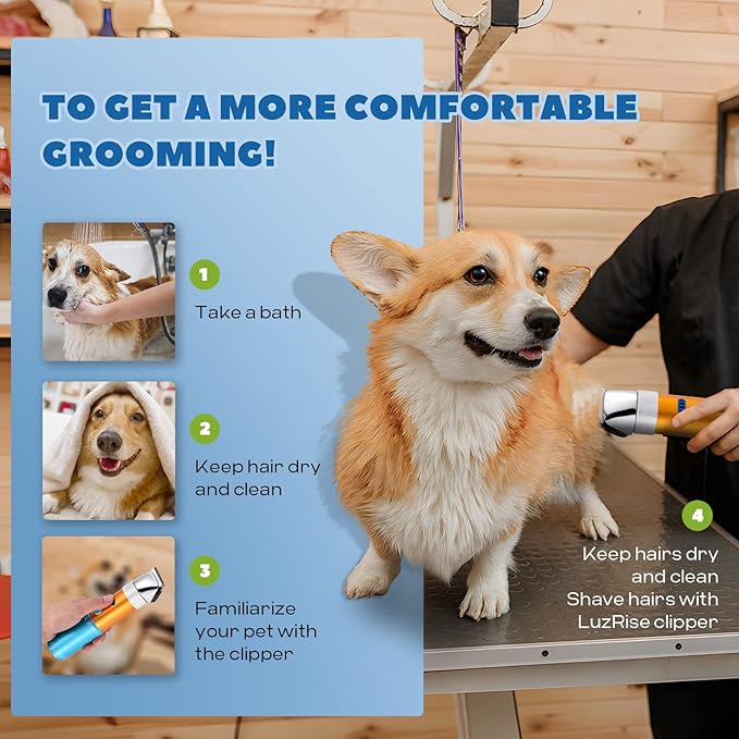 Dog Clippers for Grooming Cordless 400W with Rechargeable 5h-Standby Battery, Low Noise < 50db, Heavy-Duty Pet Hair Shaver Kit, with 2 Sharp &amp; Detachable Blades of 3MM&amp;6MM, Blue