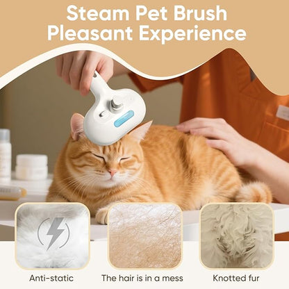 3-in-1 Cat Steam Brush – Pet Grooming &amp; Shedding Comb with Gentle Steam Spray, One-Click Hair Release, for Long &amp; Short Hair Cats &amp; Dogs (White)