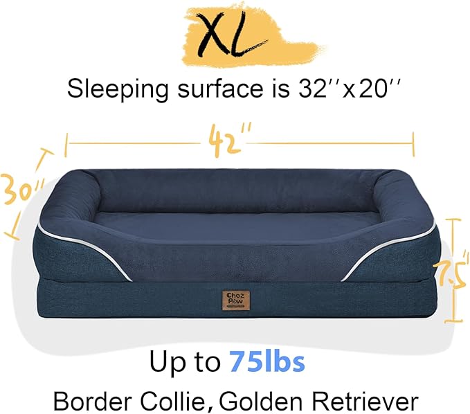Removable Orthopedic Large Dog Bed -XL Large Dog Beds with Washable Cover and Removable Bolsters Non-Slip Bottom &amp; Waterproof Pet Bed Sofa for Big Size Dogs