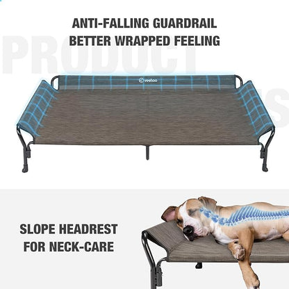 Veehoo Cooling Elevated Dog Bed, Guardrail Raised Pet Cot, Indoor &amp; Outdoor XXL Pet Bed with Washable &amp; Breathable Teslin Mesh, Non-Slip Feet, Dog Couch Bed, 62.5" x 37", Brown