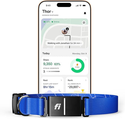 Fi New Series 3+ Smart Dog Tracker Collar – AI GPS for Dogs, Health &amp; Behavior Monitor, Virtual Fence, Escape Alerts, Waterproof, Apple Watch Compatible 12Mo Membership Included