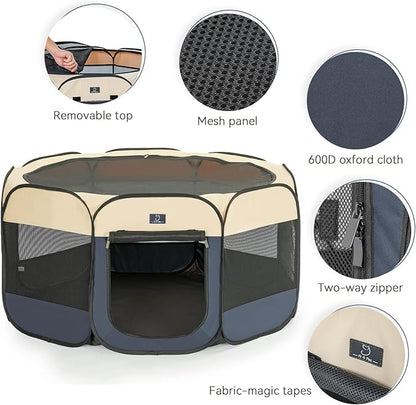 A4Pet Portable Dog Playpen for Small Dogs, 27" Foldable Small Pet Playpen for Puppy/Cat/Rabbit/Chick, Indoor Cat Playpen with Removable Zipper &amp; Mesh Panel(11”W × 7.5”H)