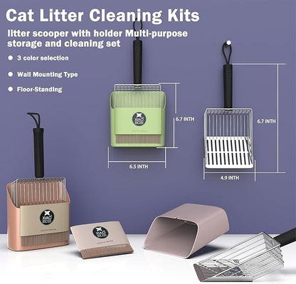 metal Cat Litter Scooper Kit - Durable large steel litter scoop with Dual Grid, Includes Broom &amp; Dustpan for Quick, Easy Cleaning