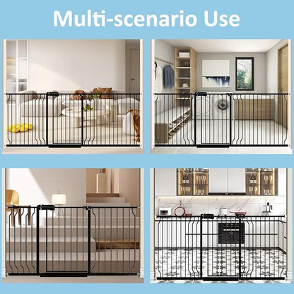 62.2"-71.65" Extra Wide Auto Closing Baby Safety Gate for Stairs &amp; Doorways, Pressure Mounted No Drill Pet Gate with Walk-Through Door - Heavy Duty Childproof Gate for Toddlers, Kids, Dogs (Black)