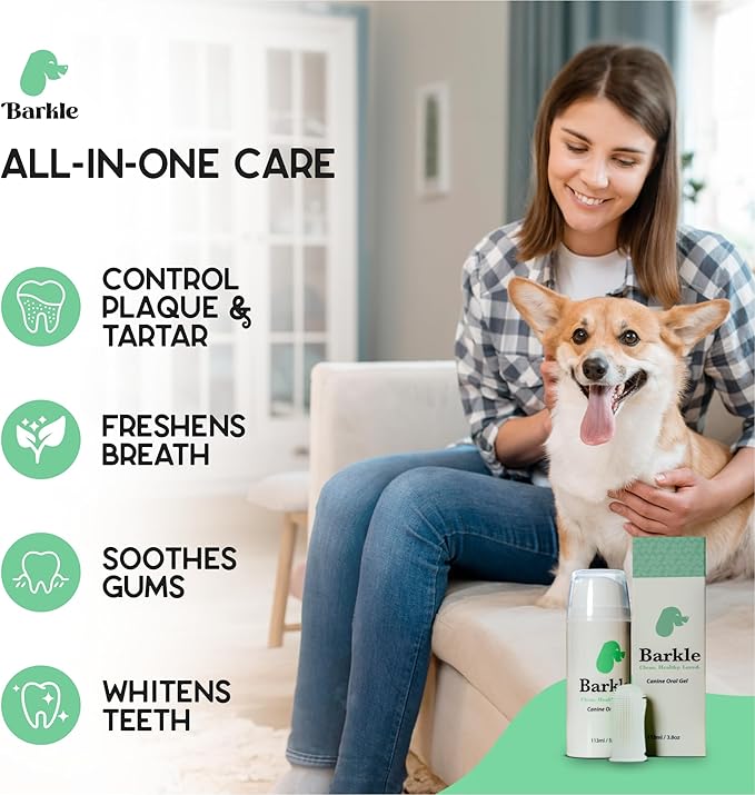 Barkle Vet Approved Dog Teeth Cleaning Toothpaste &amp; Tooth Brushing Kit | Eliminate Plaque, Tartar &amp; Bad Breath | Mint Dog Breath Freshener Gel | Puppy &amp; Small Breed Safe | Free Finger Brush (60 Days)