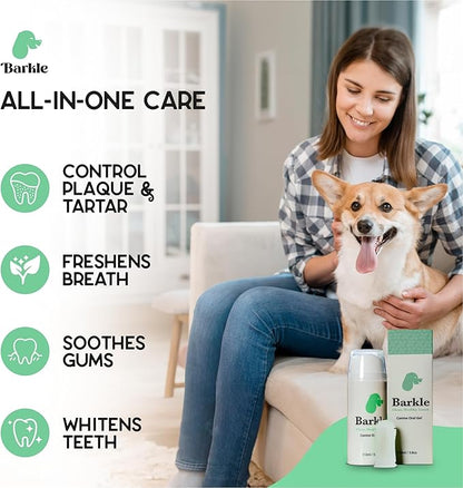 Barkle Vet Approved Dog Teeth Cleaning Toothpaste &amp; Tooth Brushing Kit | Eliminate Plaque, Tartar &amp; Bad Breath | Mint Dog Breath Freshener Gel | Puppy &amp; Small Breed Safe | Free Finger Brush (60 Days)