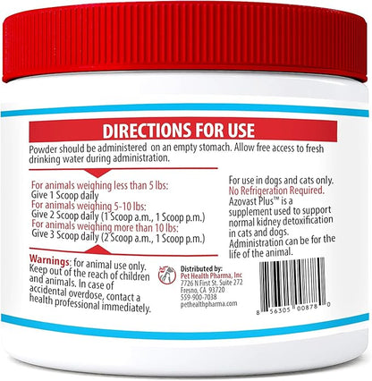 Azovast Plus Kidney Health Supplement for Dogs &amp; Cats, Oral Powder (12 Oz) - (240 Doses/ 2 Jar) NO Refrigeration Required - Help Support Kidney Function &amp; Manage Renal Toxins(U.S.A)(12 Oz (2 Pack))