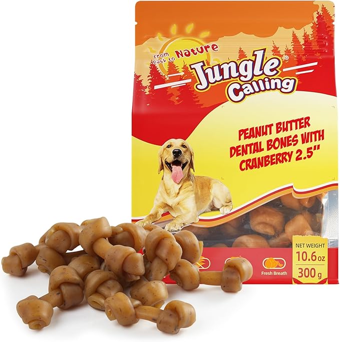 Jungle Calling Peanut Butter Dog Treats, Dental Puppy Chews, Rawhide-Free Bones for Small Dogs, 2.5&