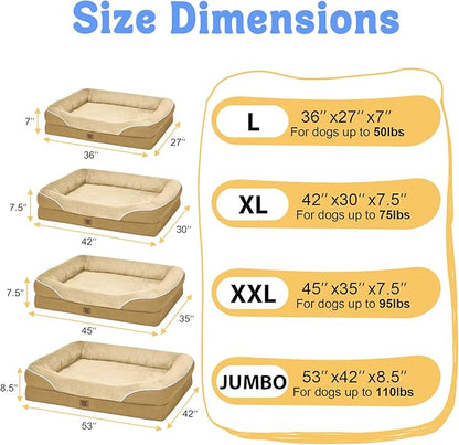 Washable Orthopedic Large Dog Bed -XL Large Dog Bed with Removable &amp; Waterproof Cover Pet Beds with Foam Support for Big Size Dogs with Bolster