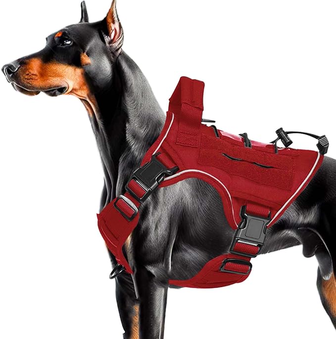 Heavy-Duty Tactical Dog Harness for Large Dogs, No Pull Adjustable Reflective Pet Vest with Molle System, K9 Military-Grade Control for Service Training, Outdoor &amp; 10+ Breeds, Red, Medium