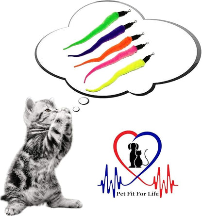 Pet Fit For Life Cat Wand Toy: 5-Piece Worm Teaser &amp; Exerciser - Durable Flirt Pole/Cat Teaser Toy – Interactive Fun for Feline Fitness