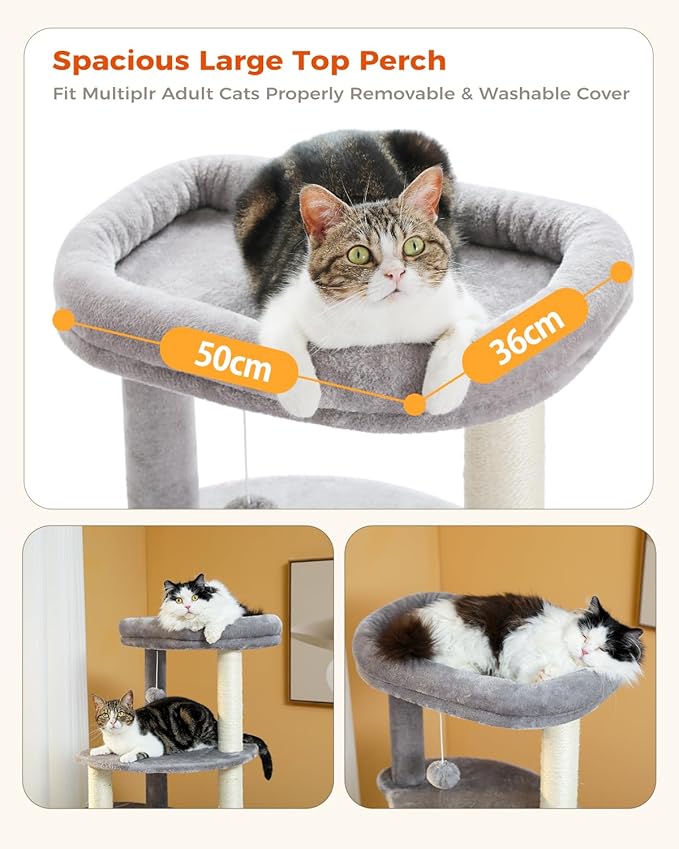 PETEPELA 61" Cat Tree for Indoor Cats, [6-Levels] Cat Climbing Tower with 9 Sisal Scratching Posts and Replaceable Dangling Ball &amp;Top Perch, Grey