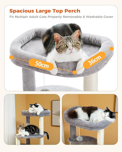 PETEPELA 61" Cat Tree for Indoor Cats, [6-Levels] Cat Climbing Tower with 9 Sisal Scratching Posts and Replaceable Dangling Ball &amp;Top Perch, Grey