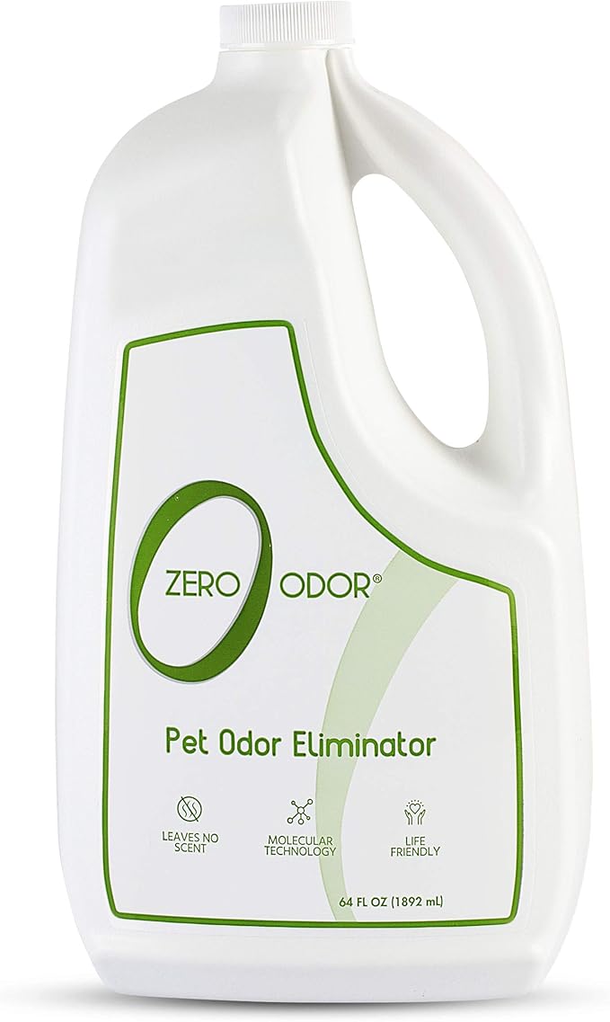 Zero Odor - Pet Odor Eliminator for strong odor, Eliminate Air &amp; Surface Odors – Patented Molecular Technology Best For Carpet, Furniture, Beds Smell Great Again, 64oz Refill