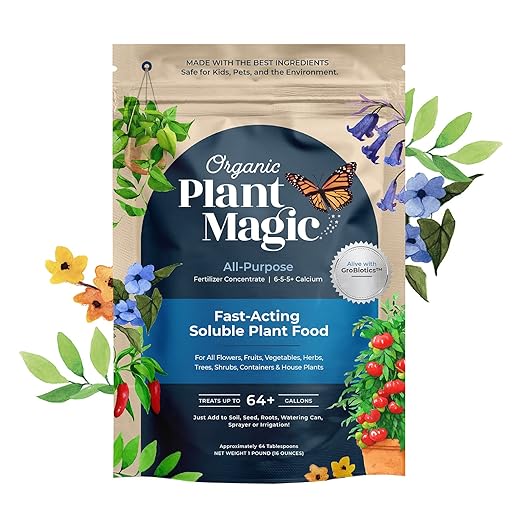 Organic Plant Magic - Truly Organic™ Fast-Acting Soluble Plant Food: All-Purpose Fertilizer Concentrate for All Flower Vegetable Herb Fruit Tree Shrub Container Garden &amp; House Plants [One 1 lb Bag]