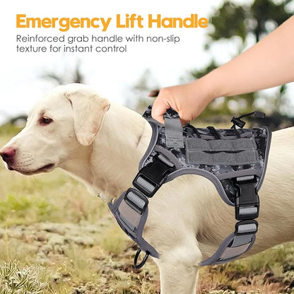 Heavy-Duty Tactical Dog Harness for Large Dogs, No Pull Adjustable Reflective Pet Vest with Molle System, K9 Military-Grade Control for Service Training, Outdoor &amp; 10+ Breeds, Gray Camo, Small