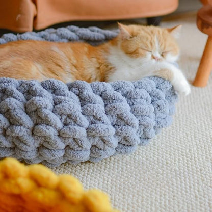 Cat Nest Bed – Premium Handwoven Washable Extra Soft Round Cave House for Indoor Kitten &amp; Kitty, Small &amp; Large (Grayish Blue,Medium)
