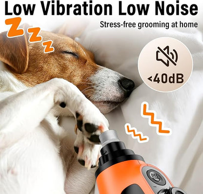 Casfuy Smart 6-Speed Dog Nail Grinder - 50% More Power Pet Nail Grinder with 2 LED Lights Quiet Rechargeable Electric Dog Nail Trimmers File Toenail Grinder for Large Medium Small Dogs &amp; Cats(Orange)