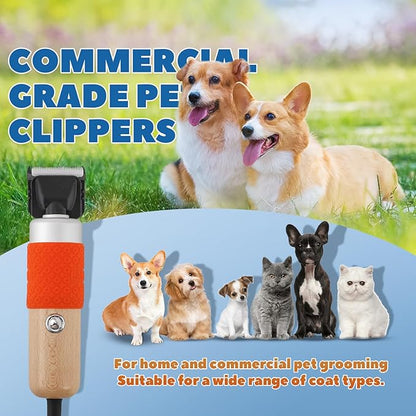 200W Pet Grooming Clippers for Thick Heavy Coats, 2000-6000rpm Stepless Speed Control &amp; 10ft Power Cord, Low Noise< 50db, Dog Trimmer Kit with Extra Detachable Blade &amp; 2 Limit Combs of 4 Sizes