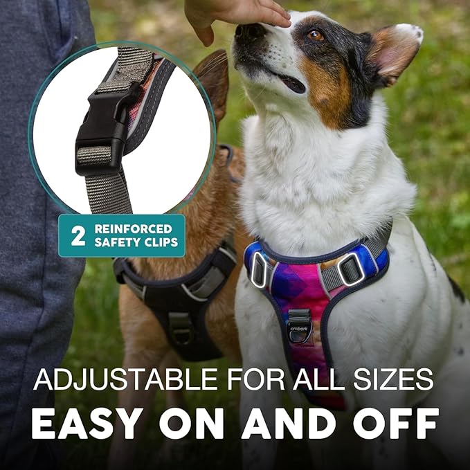 Embark Adventure Dog Harness, Reflective Trim No Pull Harness for Medium Sized Dog - Military Grade Nylon, Front Clip with Gel Lined Handle. Soft &amp; Padded Puppy