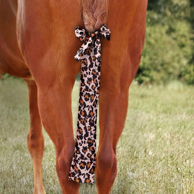 Harrison Howard Stretchy Tail Bag Breathable Horse Tail Guard Slip on Design Protect Horse Tail 2 Strand Closure Straps Keep Tail Clean &amp; Protected 22" L Length Makes Grooming Easy-Leopard Print