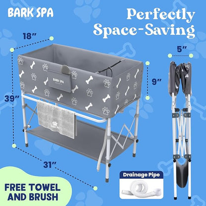 Dog Bath Tub - Free Brush &amp; Towel – Foldable &amp; Portable Dog Washing Station – Lightweight Dog Bath for Indoor &amp; Outdoor Grooming – Fits in Shower or Bath
