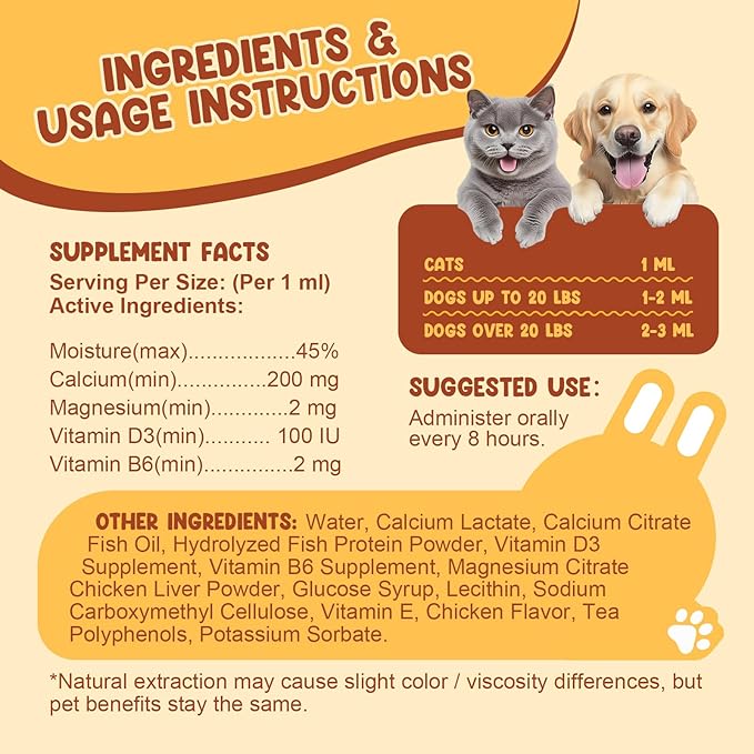 Oral Calcium for Dogs &amp; Cats, Puppy Whelping Supplies-Supporting Milk Production &amp; Efficient Labor, Daily Dog Calcium Supplement for Rapid Absorption &amp; Recovery, 1 Oz