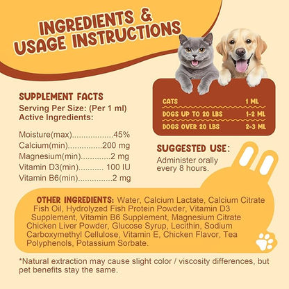 Oral Calcium for Dogs &amp; Cats, Puppy Whelping Supplies-Supporting Milk Production &amp; Efficient Labor, Daily Dog Calcium Supplement for Rapid Absorption &amp; Recovery, 1 Oz