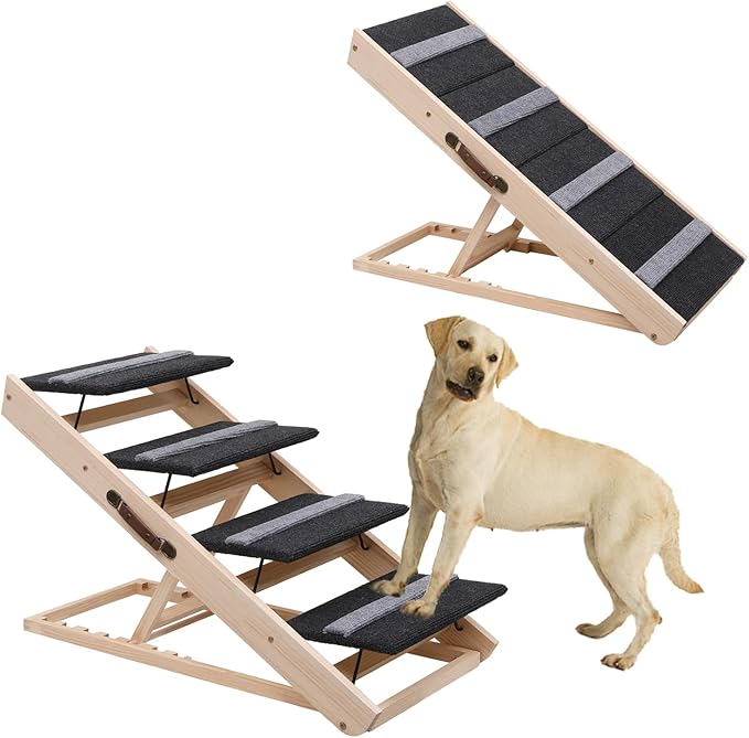 Upgrade 2-in-1 Pet Ramp Dog Stair,Folding Pet Stairs,Portable Dog Ramp for Small&amp;Large Old Animals with Non-Slip Surface,Dog Ramp for Bed,Couch and Car,11.8" to 23.6" Height Adjustable(40×17.7)