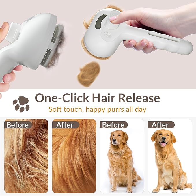 Pet Steam Brush, Self Cleaning Brush with Mist Spray, Deshedding Tool for Dogs &amp; Cats, Pet Hair, Tangle-Free Grooming Brush for Long/Short Haired Pets
