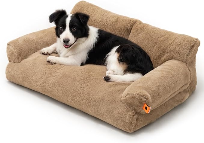 MEWOOFUN Cat Bed for Indoor Cats, Washable Dog Beds for Small Medium Dogs &amp; Cats, Fluffy Cat Couch with Non-Slip Bottom, 26×19×13 Inch (Camel, 33.5" L x 25.6" W x 11.5" Th)