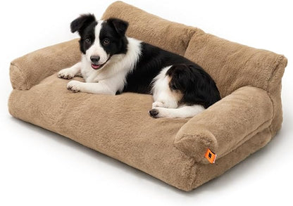 MEWOOFUN Cat Bed for Indoor Cats, Washable Dog Beds for Small Medium Dogs &amp; Cats, Fluffy Cat Couch with Non-Slip Bottom, 26×19×13 Inch (Camel, 33.5" L x 25.6" W x 11.5" Th)