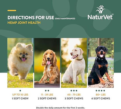 NaturVet Hemp Joint Health Hip &amp; Joint Support Dog Supplement – Soft Chew Supplements for Dogs with Glucosamine, MSM, Chondroitin, Omega 3, Vitamins, Antioxidants – 240 Ct.