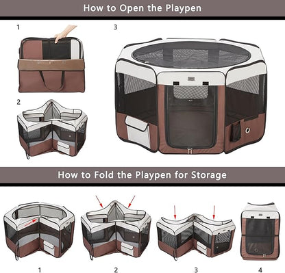 DONORO Dog Playpen 55" Portable Pet Play Pens for Medium Large Dogs, Foldable Exercise Kennel Tent Crate Indoor/Outdoor Travel Camping, Removable Top/Bottom (55"x55"x30"), 8