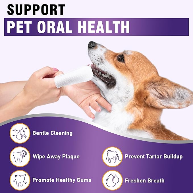 Teeth Cleaning Wipes for Dogs &amp; Cats, Dental Care Finger Wipes, Remove Plaque, Tartar &amp; Bad Breath, Disposable Gentle Cleaning &amp; Gum Care Pet Wipes, No-Rinse Dog Finger Toothbrush, 50 Counts