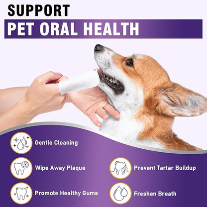 Teeth Cleaning Wipes for Dogs &amp; Cats, Dental Care Finger Wipes, Remove Plaque, Tartar &amp; Bad Breath, Disposable Gentle Cleaning &amp; Gum Care Pet Wipes, No-Rinse Dog Finger Toothbrush, 50 Counts