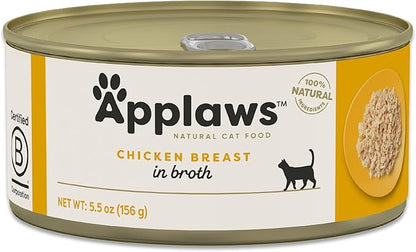 Applaws Natural Wet Cat Food in Broth, Limited Ingredient Canned Wet Cat Food, No Additives, Made with Natural Ingredients, Chicken Breast in Broth (6 x 5.5oz Cans)