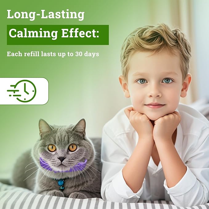 2 Diffusers&amp; 6 Refills +2pcs Calming Collar Cat Calming Diffuser, Plug in Diffuser Cat Pheromone Calming Diffuser Starter Kit Helps Ruduce Anxious, Anti-Stress &amp; Comforts Cats
