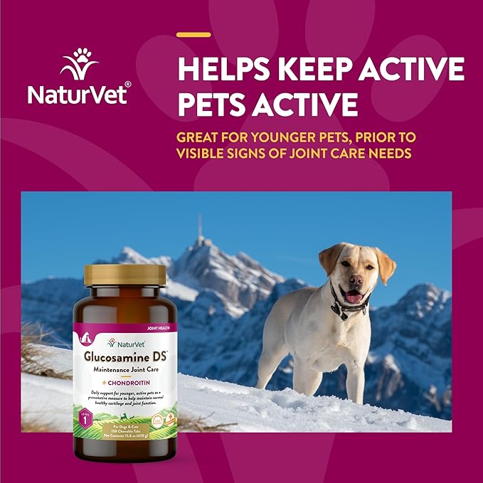 NaturVet Glucosamine DS Level 1 Maintenance Care Hip &amp; Joint Support Pet Supplement for Dogs &amp; Cats –Glucosamine, Chondroitin, Antioxidants –Supports Cartilage, Joint Function – 150 Ct.